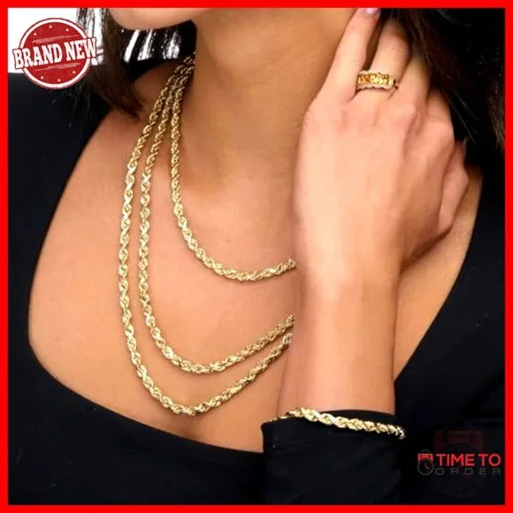 10K Gold Rope Chain Bracelet, 9 Inch, 5MM Width, Lightweight, Lobster Claw Clasp